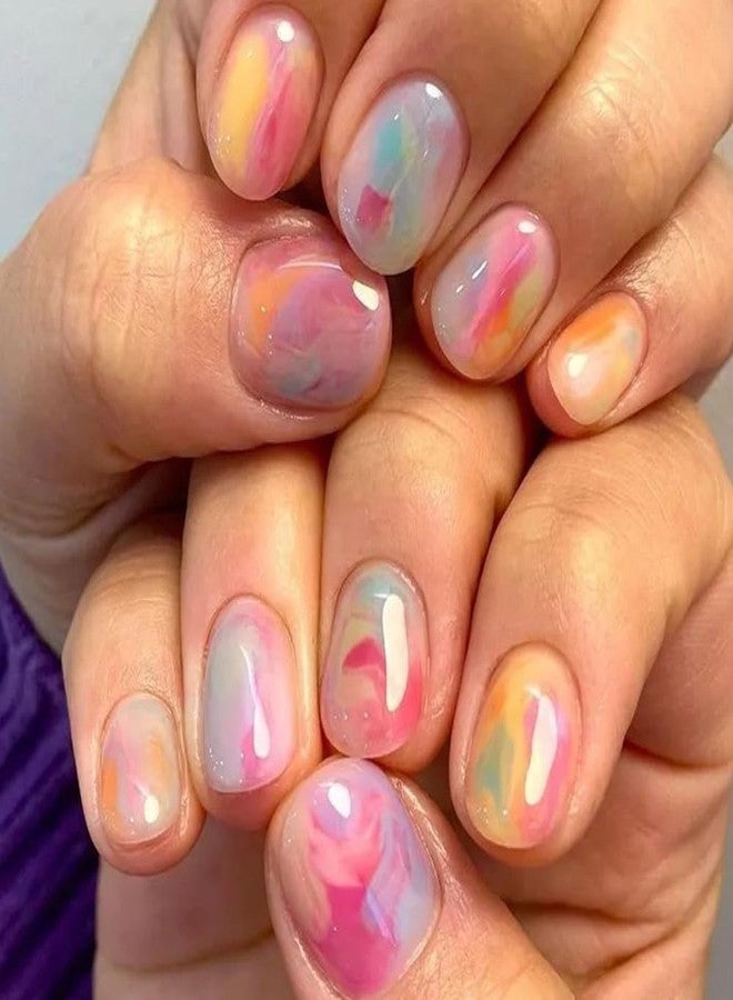 CTTHNBD Short Press on Nails Square Fake Nails Colorful False Nails with Ombre Design Glue on Nails Glossy Full Cover Stick on Nails Cute Acrylic Nails Reusable Artificial Nails for Women Manicure 24Pcs - Image 1